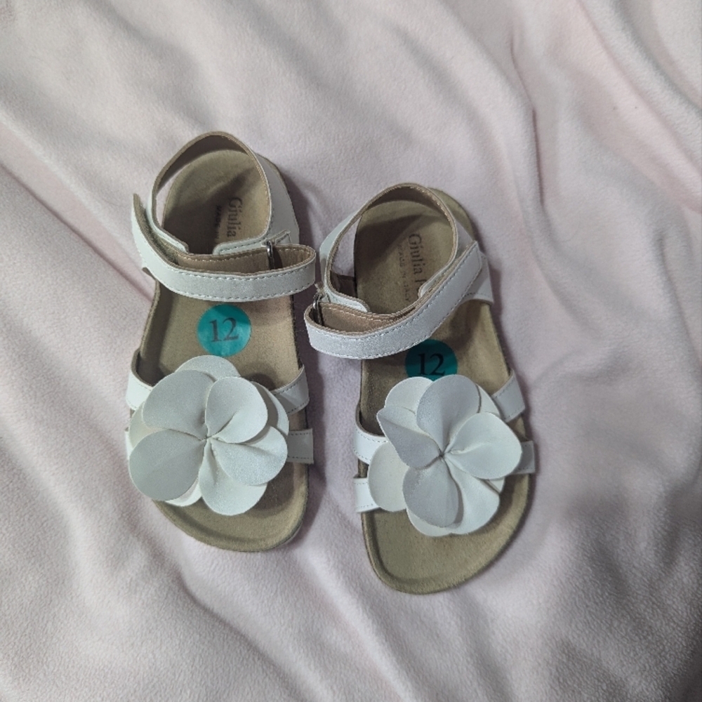 White Kids Sandals with Flower Design